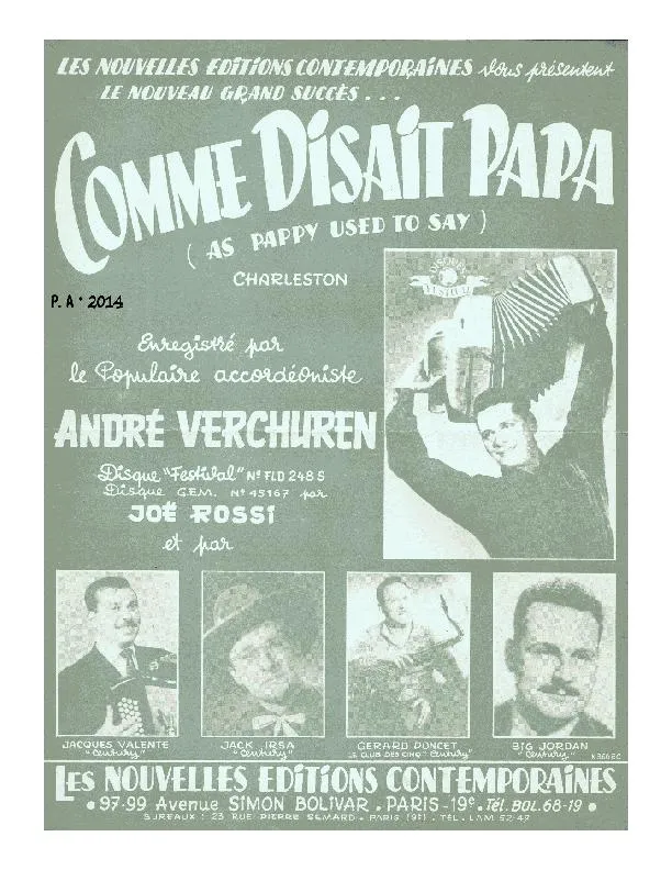 télécharger la partition d'accordéon Comme disait Papa (As Pappy used to say) (Enregistré par : André Verchuren / Joë Rossi) (Charleston) au format PDF