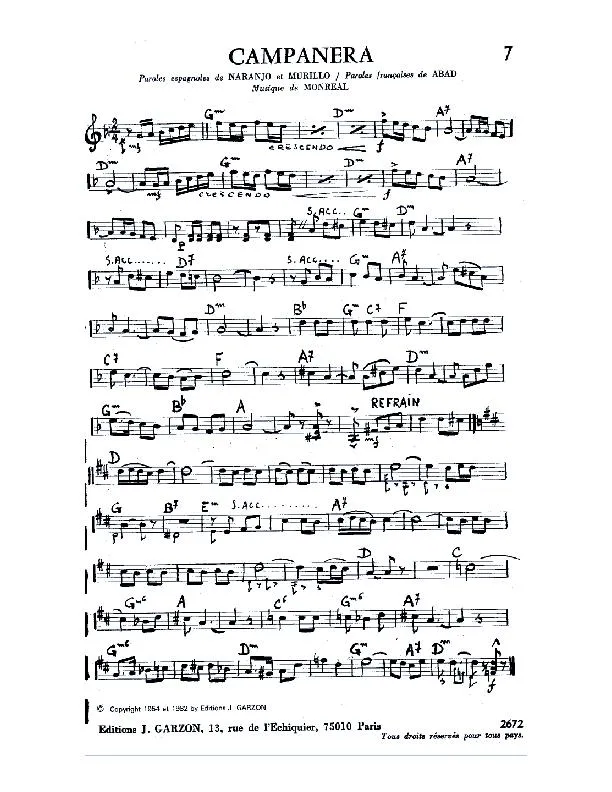 télécharger la partition d'accordéon Campanera (Du Film : El Pequeno Ruysenor) (Chant : Joselito) au format PDF