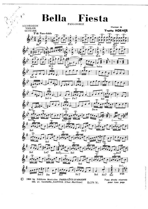 télécharger la partition d'accordéon Bella Fiesta (Paso Doble) au format PDF