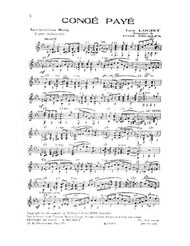 télécharger la partition d'accordéon Congé payé (Swing) au format PDF