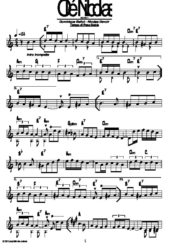télécharger la partition d'accordéon Olé Nicolas (Paso Doble) au format PDF