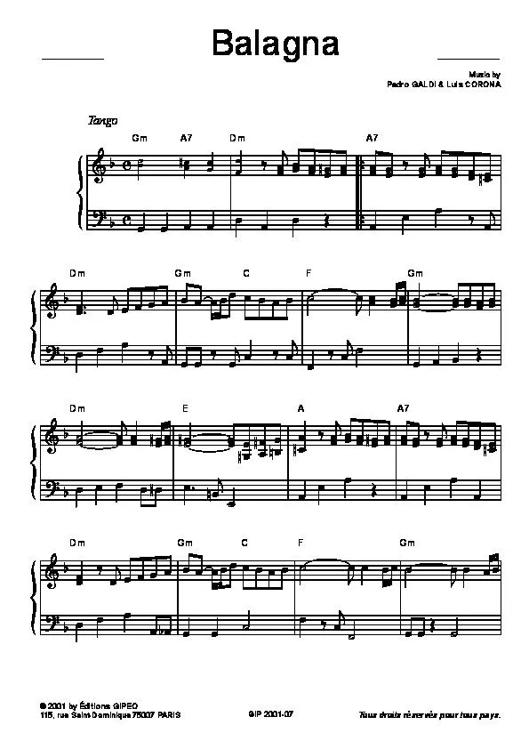 télécharger la partition d'accordéon Balagna (Tango) au format PDF