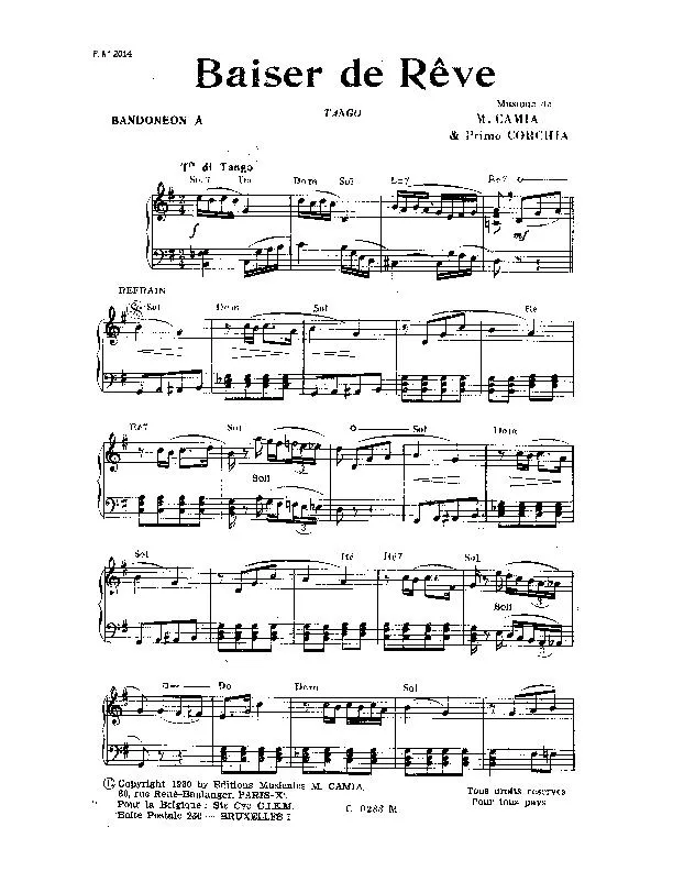 télécharger la partition d'accordéon Baiser de rêve (Tango) au format PDF