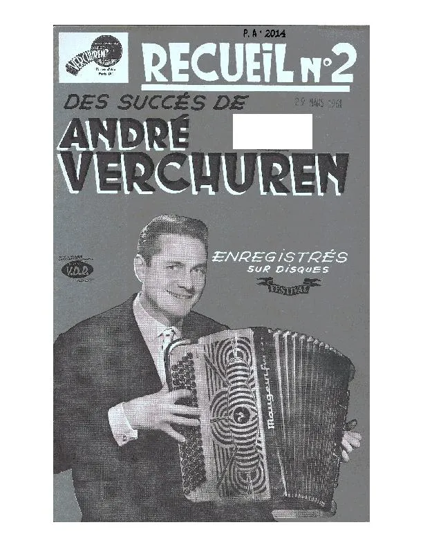 télécharger la partition d'accordéon Recueil n°2 des succès de André Verchuren (14 Titres) au format PDF