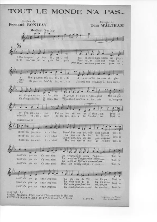 télécharger la partition d'accordéon Tout le monde n'a pas (Swing Chanté) au format PDF