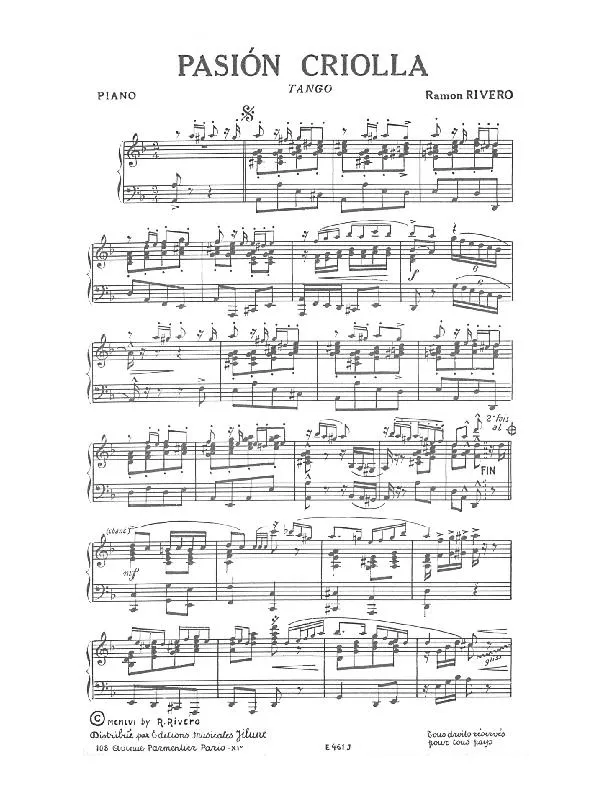 télécharger la partition d'accordéon Pasion criolla (Tango) au format PDF