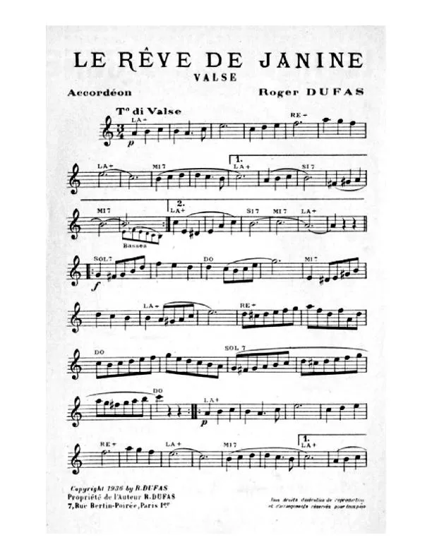 télécharger la partition d'accordéon Le rêve de Janine (Valse) au format PDF