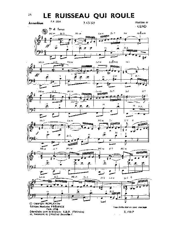 télécharger la partition d'accordéon Le ruisseau qui roule (Tango) au format PDF