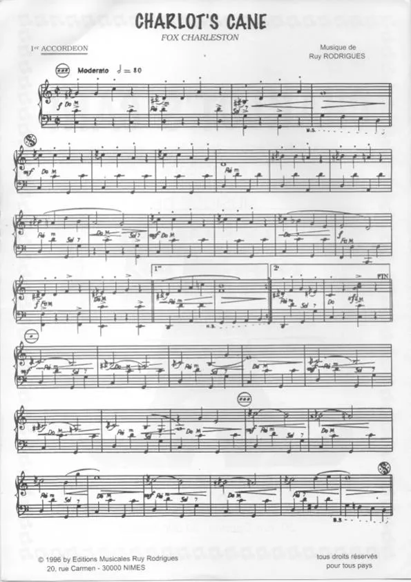 télécharger la partition d'accordéon Charlot's Cane (1er + 2ème Accordéon) (Fox Charleston) au format PDF