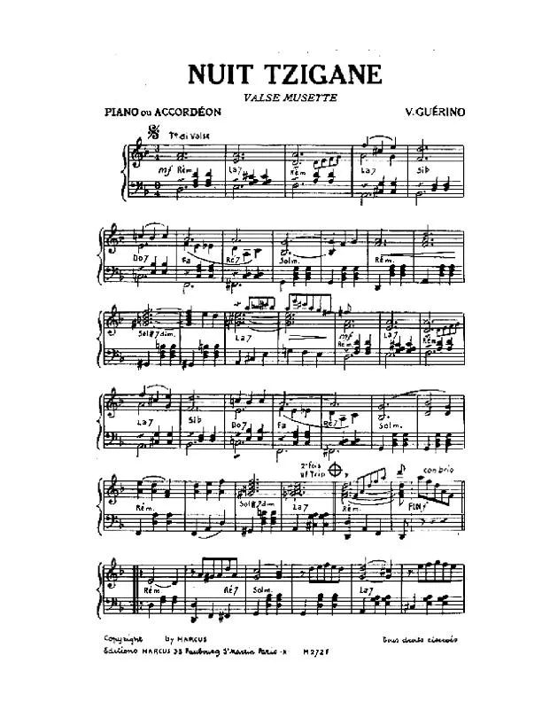 télécharger la partition d'accordéon Nuit Tzigane (Valse Musette) au format PDF