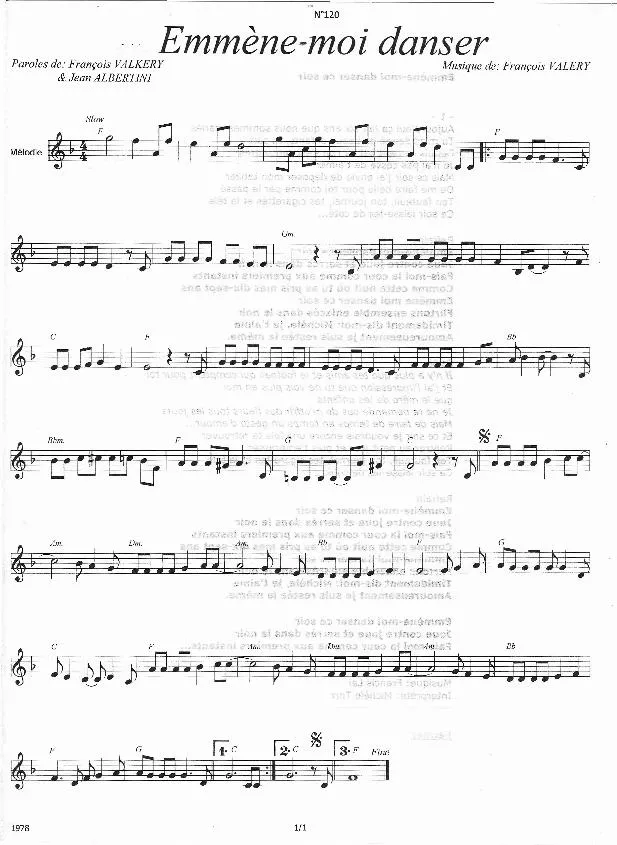 télécharger la partition d'accordéon Emmène moi danser ce soir (Chant : Michèle Torr) (Slow) au format PDF