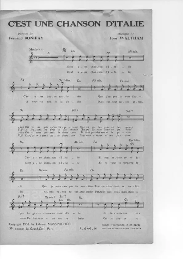 télécharger la partition d'accordéon C'est une chanson d'Italie au format PDF