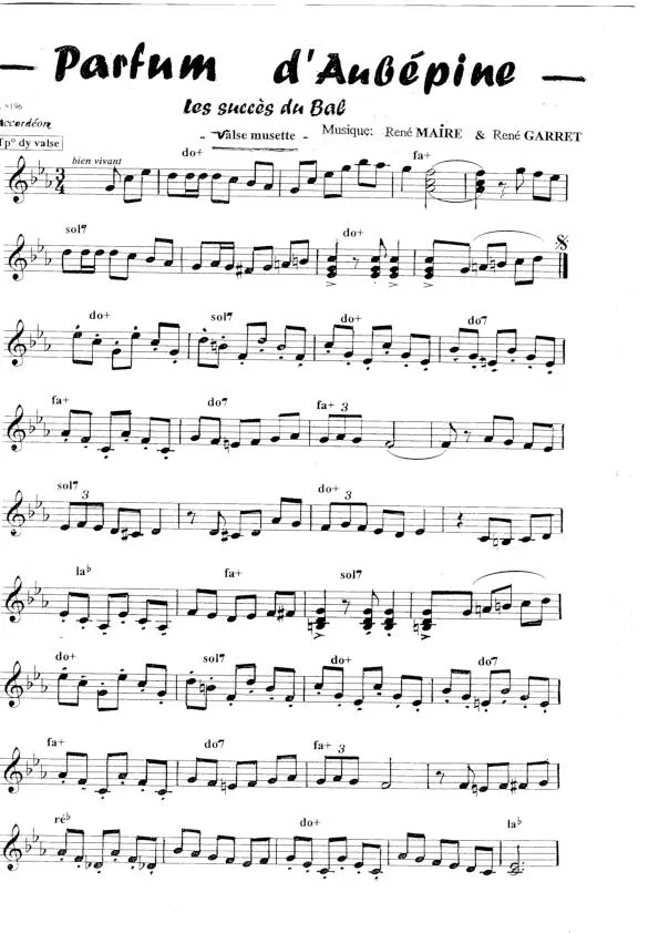 télécharger la partition d'accordéon Parfum d'aubépine (Valse Musette) au format PDF