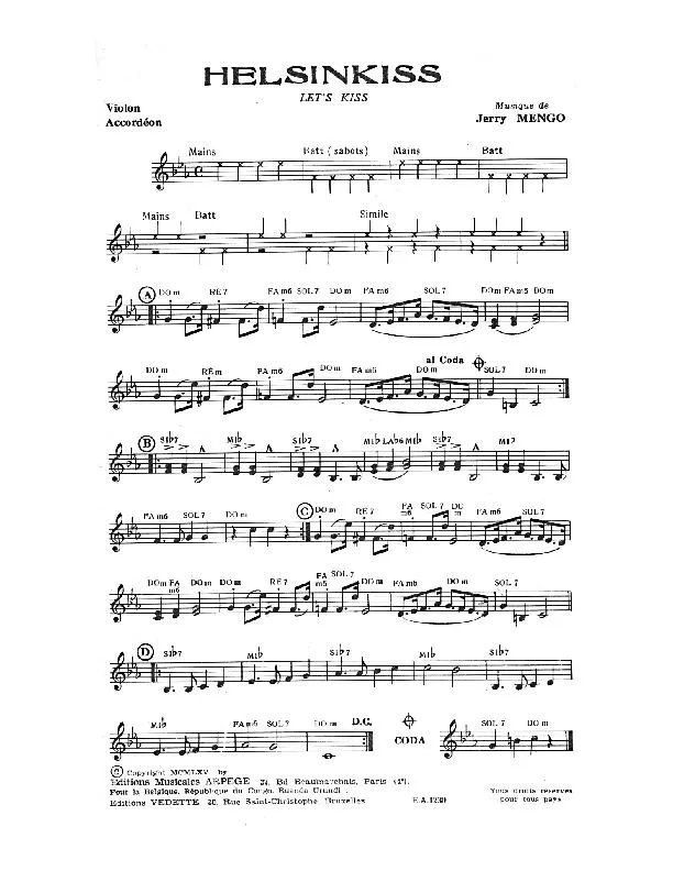 télécharger la partition d'accordéon Helsinkiss (Let's kiss) au format PDF