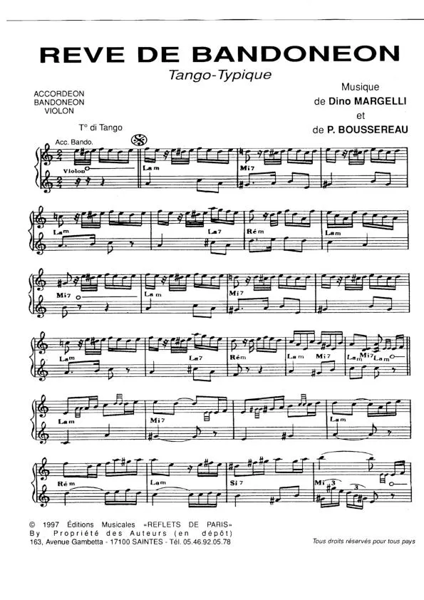 télécharger la partition d'accordéon Rêve de bandonéon (Tango Typique) au format PDF