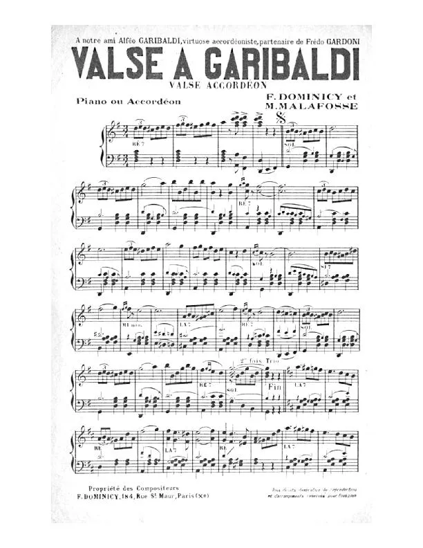 télécharger la partition d'accordéon Valse à Garibaldi au format PDF