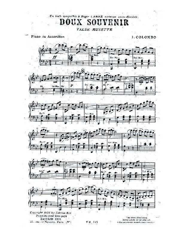 télécharger la partition d'accordéon Doux souvenir (Valse Musette) au format PDF