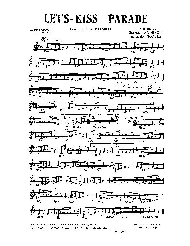 télécharger la partition d'accordéon Let's Kiss Parade au format PDF