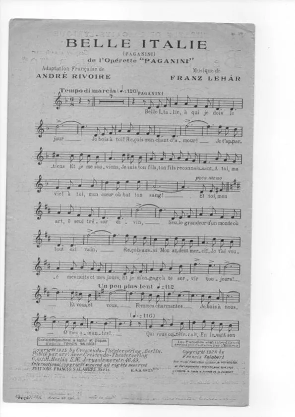 télécharger la partition d'accordéon Belle Italie (De l'opérette : Paganini) au format PDF