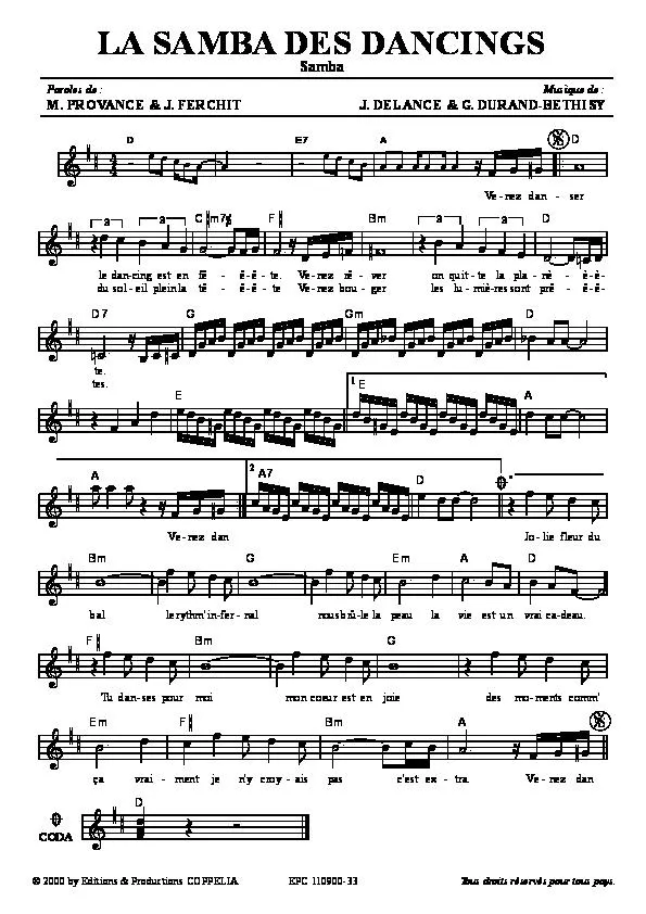 télécharger la partition d'accordéon La samba des dancings au format PDF