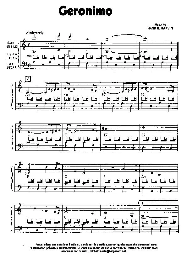 télécharger la partition d'accordéon Geronimo (Solo Guitare) au format PDF