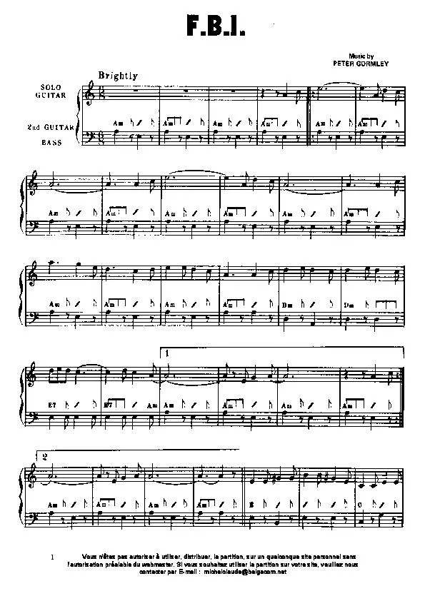 télécharger la partition d'accordéon F B I (Solo Guitare)  au format PDF