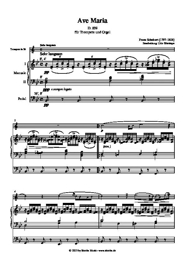 télécharger la partition d'accordéon Ave Maria (Arrangement Ido Wessiepe) (Parties : Trompette et Orgue) au format PDF