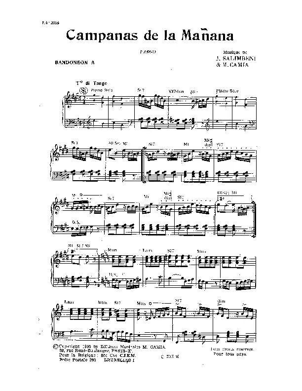 télécharger la partition d'accordéon Campanas de la Mañana (Orchestration) (Tango) au format PDF