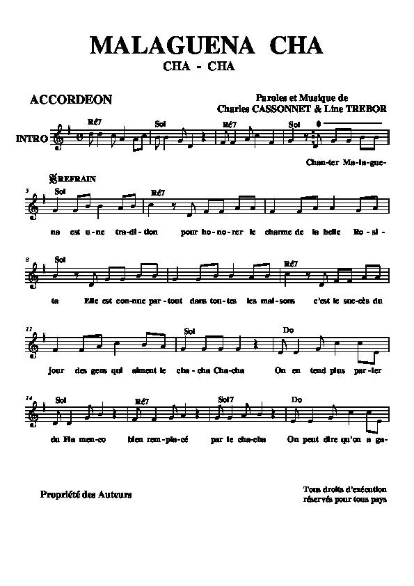 télécharger la partition d'accordéon Malaguena Cha (Cha Cha) au format PDF