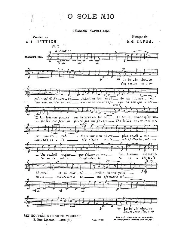 télécharger la partition d'accordéon O sole mio (Chanson Napolitaine) au format PDF
