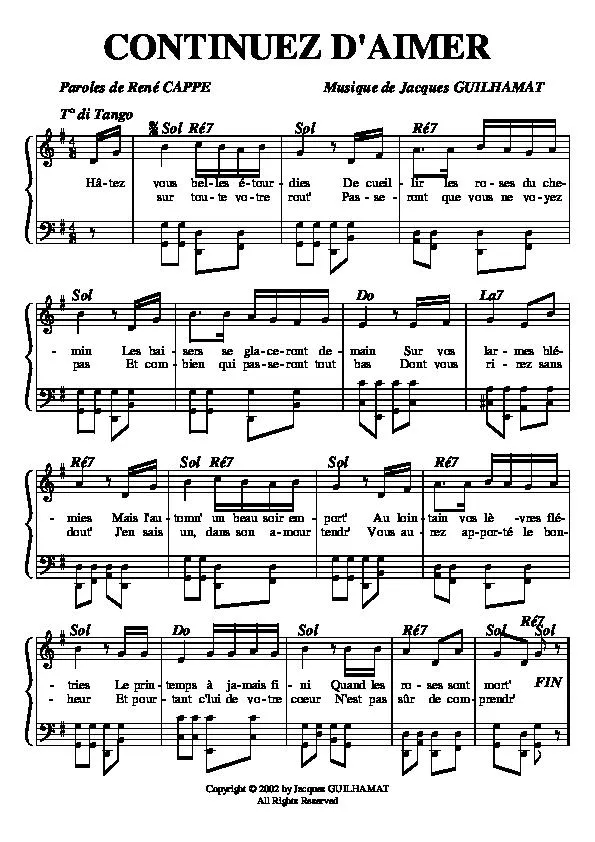 télécharger la partition d'accordéon Continuez d'aimer (Tango Chanté) au format PDF