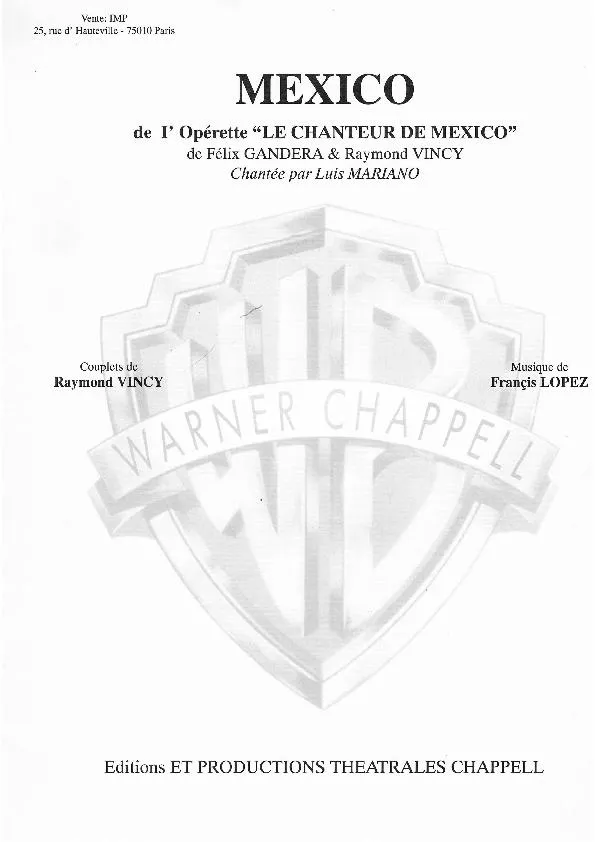 télécharger la partition d'accordéon Mexico (Fiesta de l'opérette : Le chanteur de Mexico) au format PDF