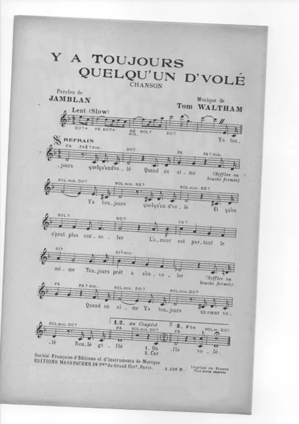 télécharger la partition d'accordéon Y a toujours quelqu'un d' volé (Slow Chanté) au format PDF