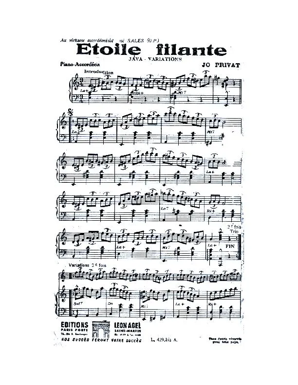télécharger la partition d'accordéon Etoile filante (Java Variations) au format PDF