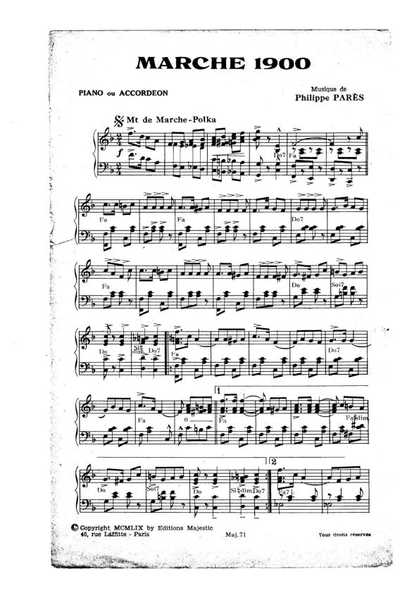 télécharger la partition d'accordéon Marche 1900 au format PDF