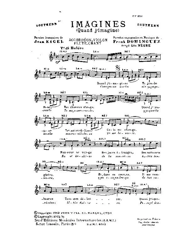 télécharger la partition d'accordéon Imagines (Quand j'imagine) (Boléro) au format PDF