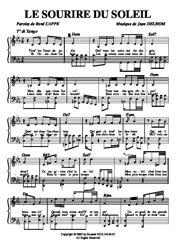 télécharger la partition d'accordéon Le sourire du soleil (Tango Chanté) au format PDF