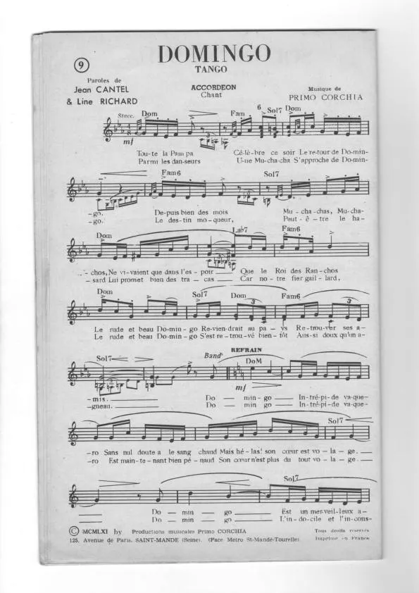 télécharger la partition d'accordéon Domingo (Tango Chanté) au format PDF