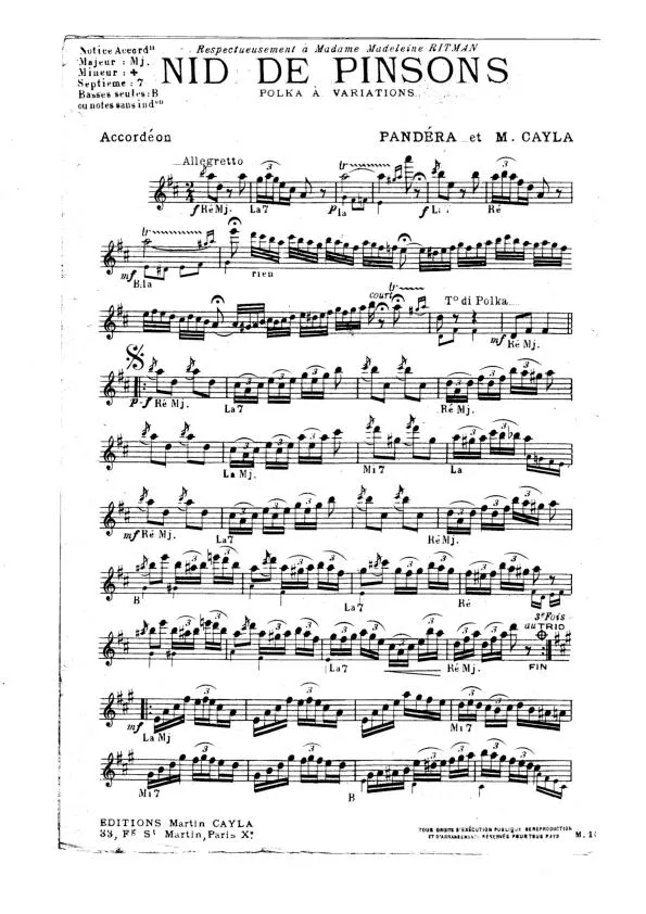 télécharger la partition d'accordéon Nid de pinsons (Polka à Variations) au format PDF