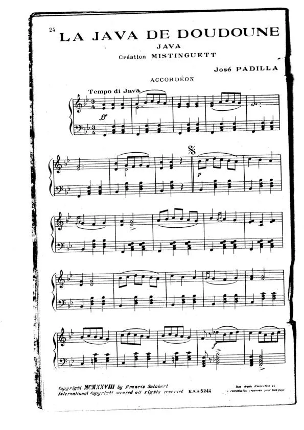 télécharger la partition d'accordéon La java de doudoune (Chant : Mistinguett) au format PDF