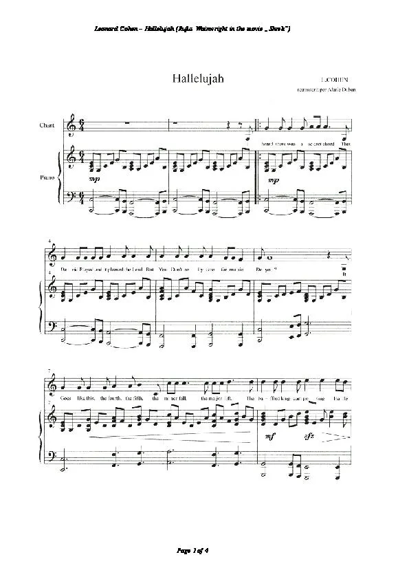 télécharger la partition d'accordéon Hallelujah au format PDF