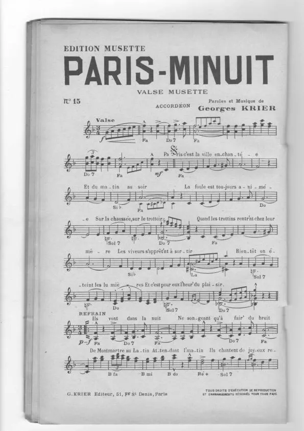 télécharger la partition d'accordéon Paris Minuit (Valse Musette) au format PDF