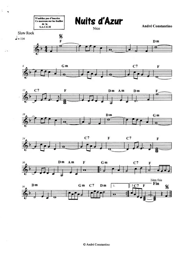 télécharger la partition d'accordéon Nuits d'Azur (Nice) (Slow Rock) au format PDF