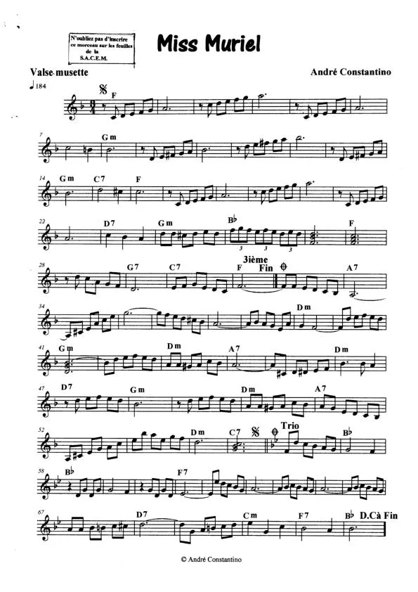 télécharger la partition d'accordéon Miss Muriel (Valse Musette) au format PDF