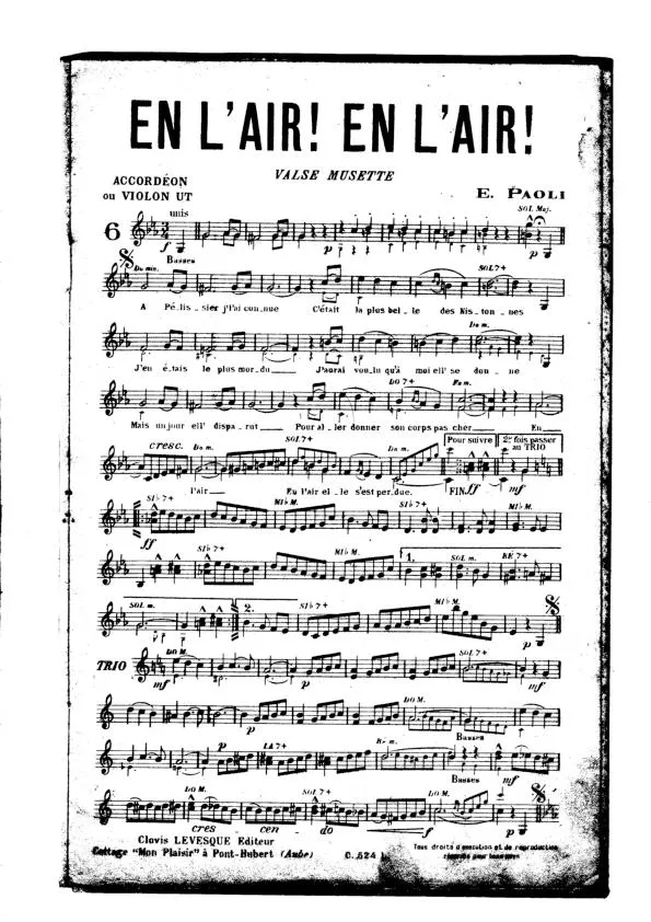 télécharger la partition d'accordéon En l'air En l'air (Valse Musette Chantée) au format PDF