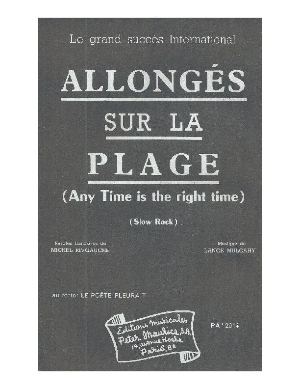 télécharger la partition d'accordéon Allongés sur la plage (Any time is the right time) (Slow Rock) au format PDF