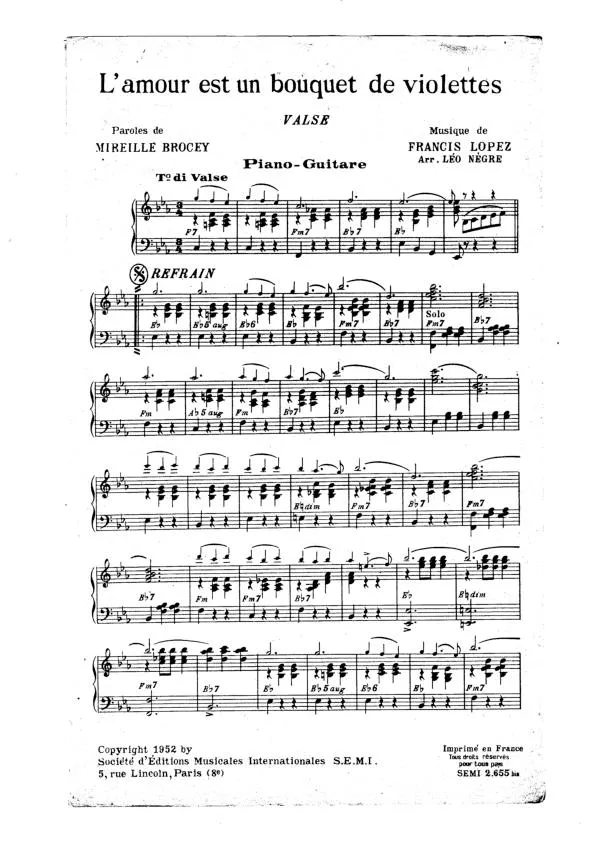 télécharger la partition d'accordéon L'amour est un bouquet de violettes (Orchestration Complète) au format PDF