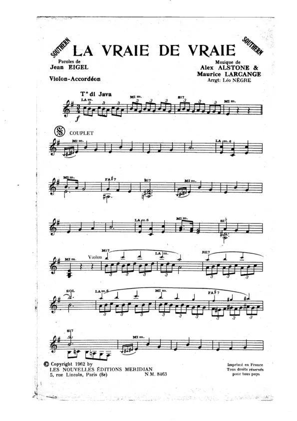 télécharger la partition d'accordéon La vraie de vraie (Arrangement : Léo Nègre) (Orchestration) (Java) au format PDF