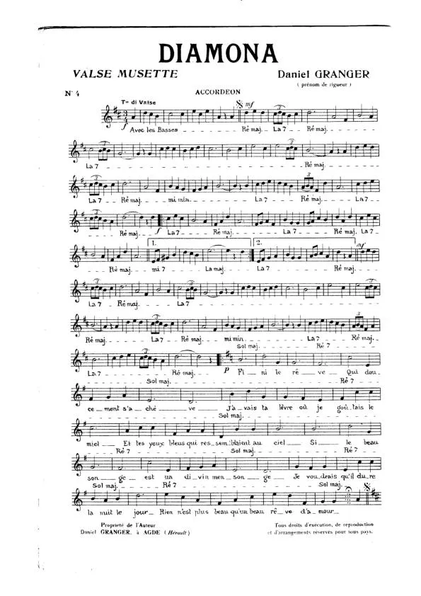 télécharger la partition d'accordéon Diamona (Valse Musette) au format PDF
