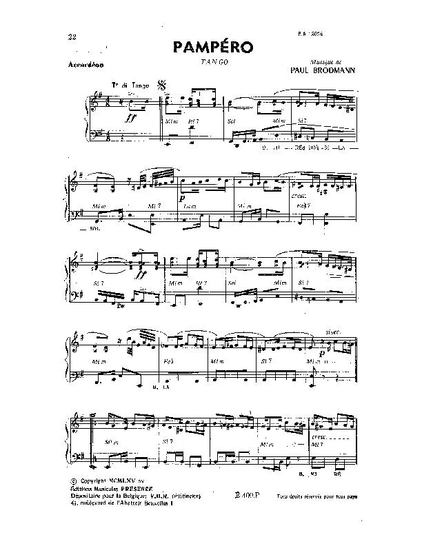 télécharger la partition d'accordéon Pampéro (Tango) au format PDF